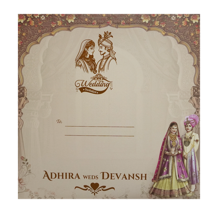 Brown Bride and Groom Padded Wedding Card - KSH72830