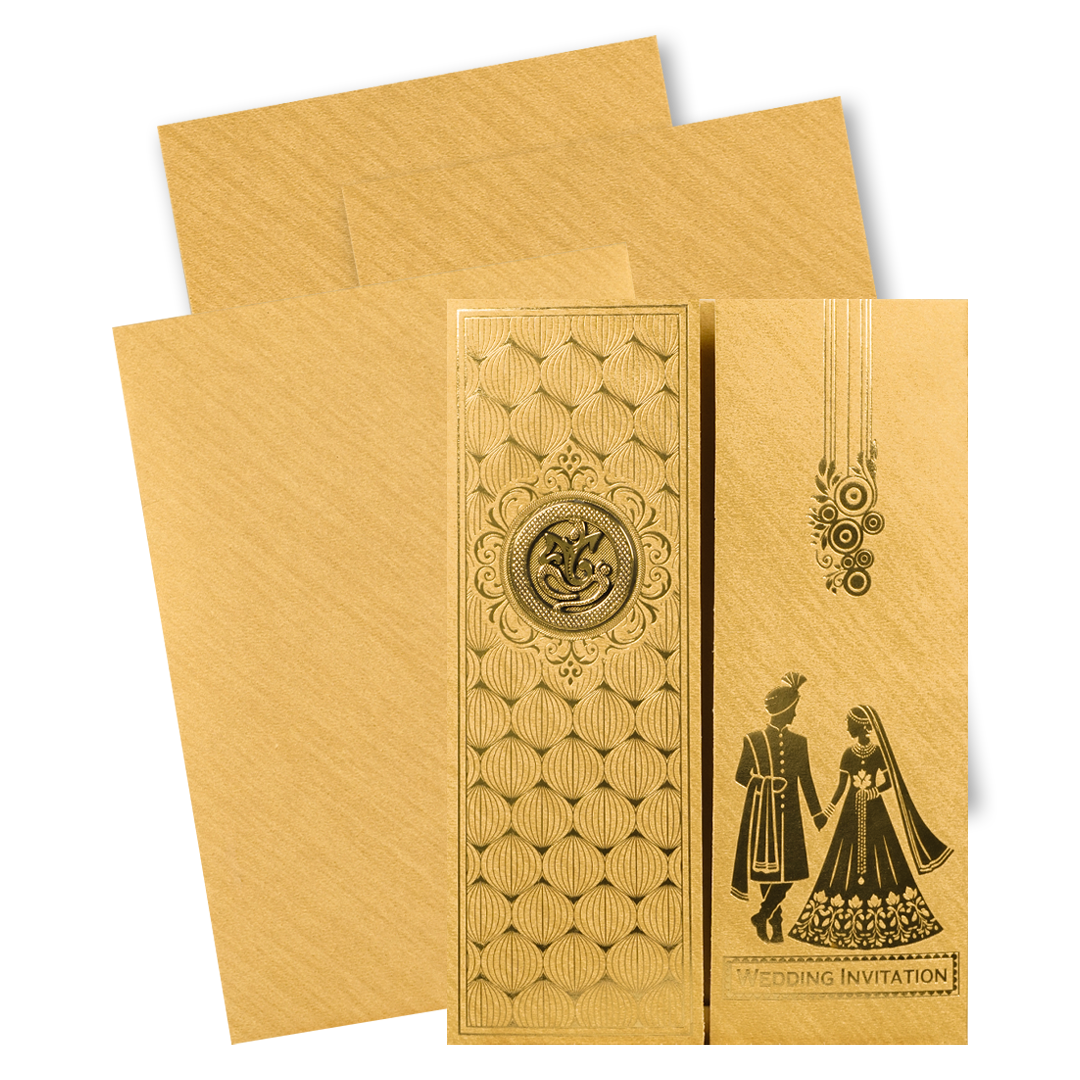 Gold Couple Gatefold Wedding Card-KNCM045G