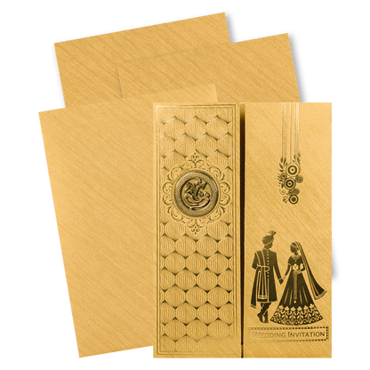 Gold Couple Gatefold Wedding Card-KNCM045G