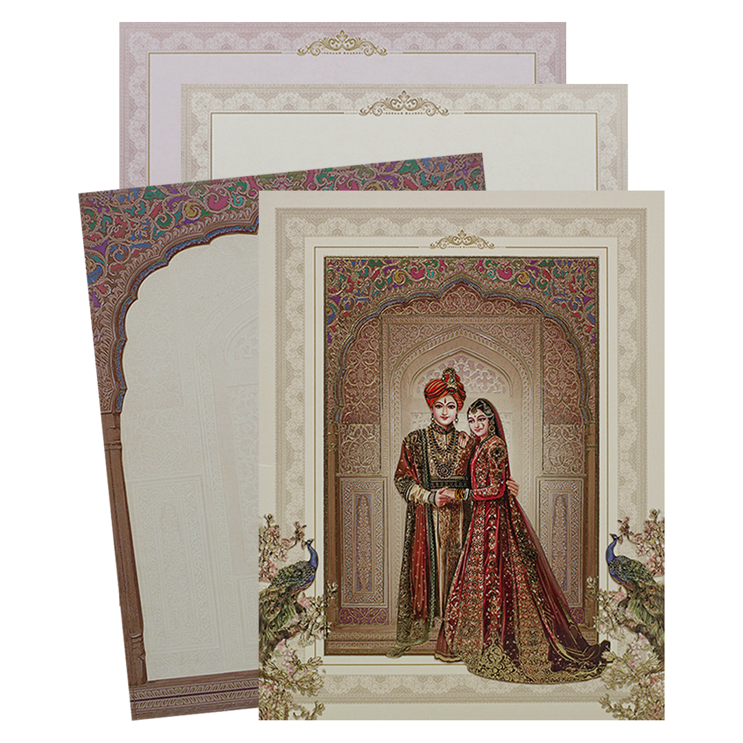 Cream Floral Bride Groom Wedding Card-KAK01040