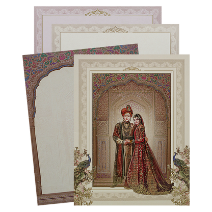 Cream Floral Bride Groom Wedding Card-KAK01040