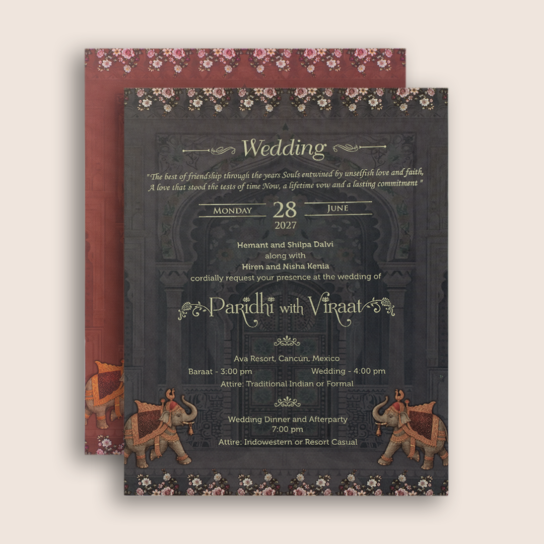 Brown Elephant Laser Cut Padded Invitation Card - KVN07920