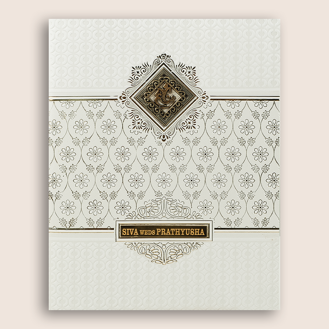 White Embossed Floral Invitation Card-KNK4106W