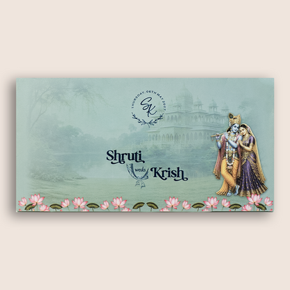 Green Lord Radha Krishna Marriage Card - KVN08040