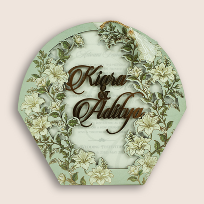 Pastel Green Floral MDF Laser Cut Wedding Card - KFR17130