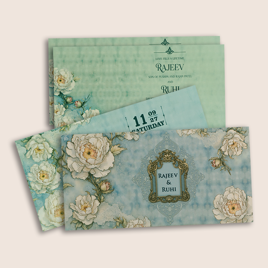 Light Blue Floral Wedding Invitation Card - KPR06550