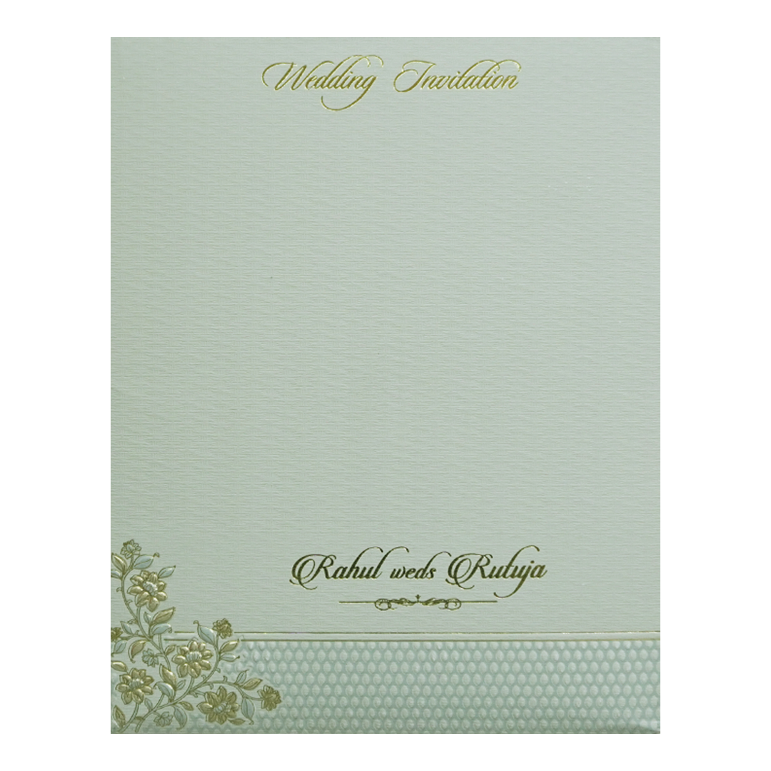 Beige Grey Floral Embossed Classic Wedding Card - KMMWD1109