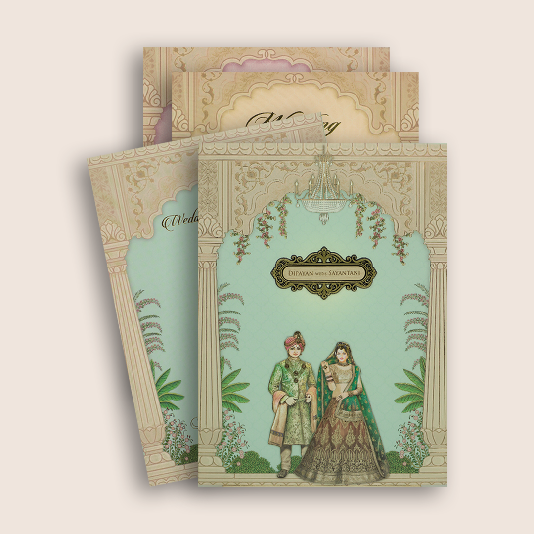 Blue Bride Groom Padded Wedding Card - KJTS1729