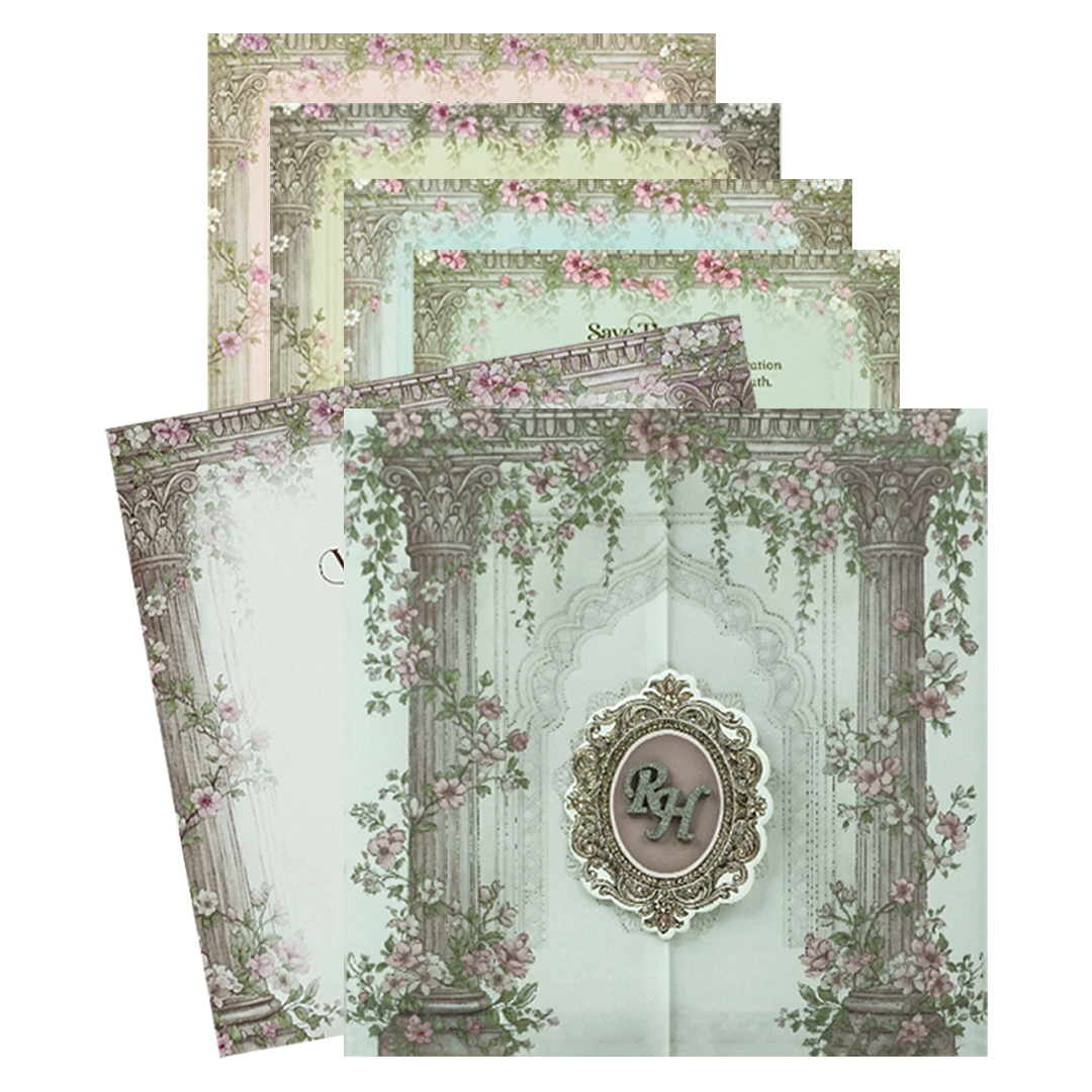 Pink Arch Floral Wedding Card-KSI65130