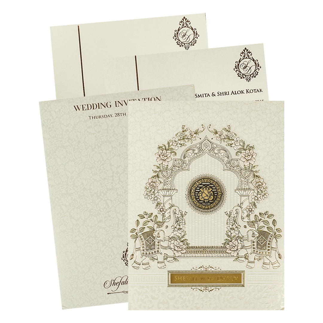 White Floral Arch Padded  Wedding card-KRE28130