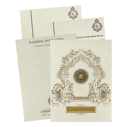 White Floral Arch Padded  Wedding card-KRE28130
