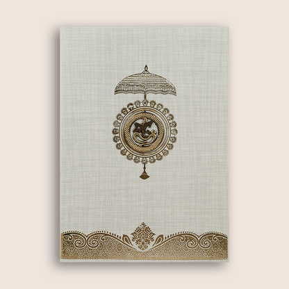Grey Metallic Umbrella Ganesha Wedding Card - KNCP24GG