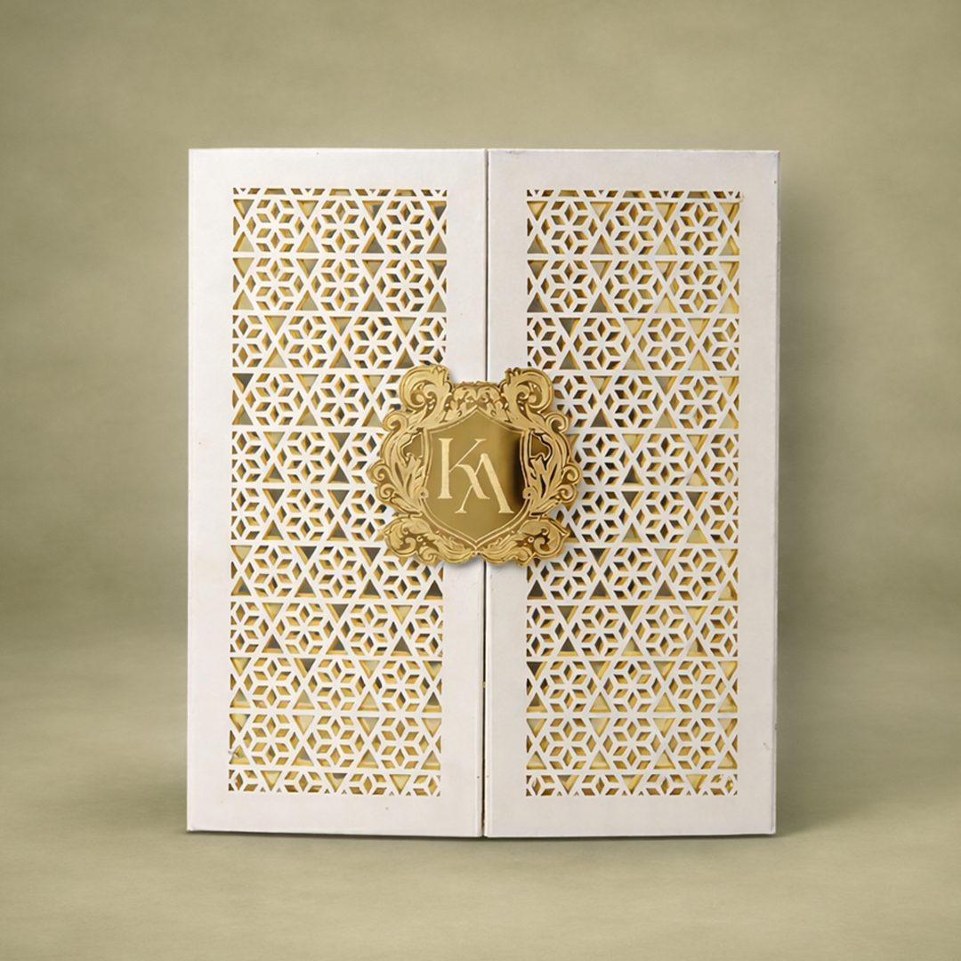 White Gold Floral Luxury Invitation Box-KNLW20254