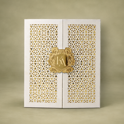 White Gold Floral Luxury Invitation Box-KNLW20254