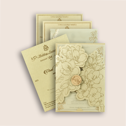 Cream Floral Laser Cut Wedding Invitation - KMARA530
