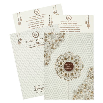 White Gold Floral Door Wedding Card-KRE27690