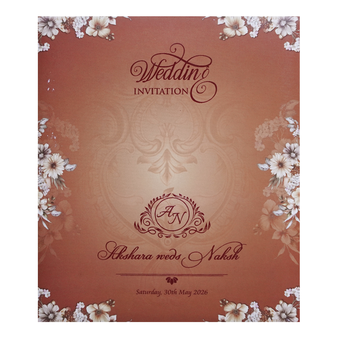 Brown Floral Door Wedding Invitation Card - KVN07600
