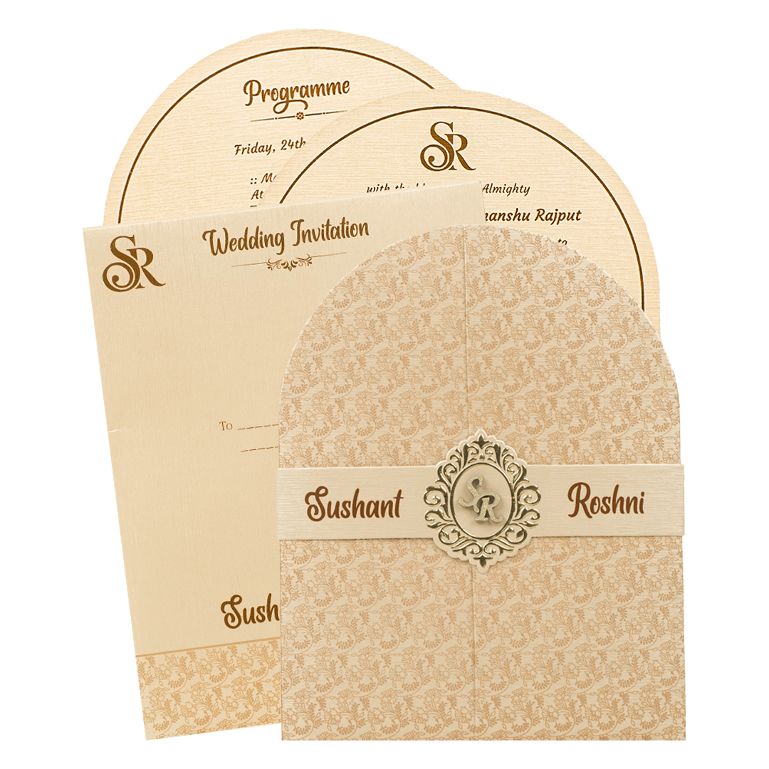 Cream Textured Arch Wedding Card-KSI65060