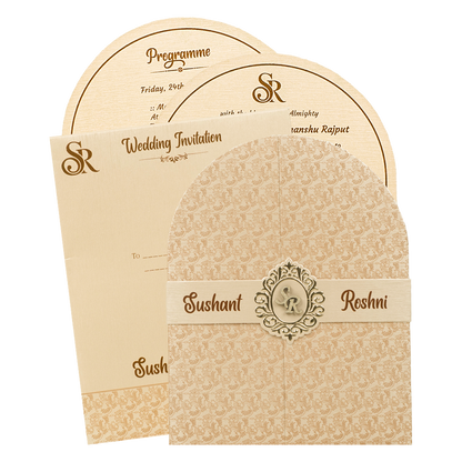 Cream Textured Arch Wedding Card-KSI65060