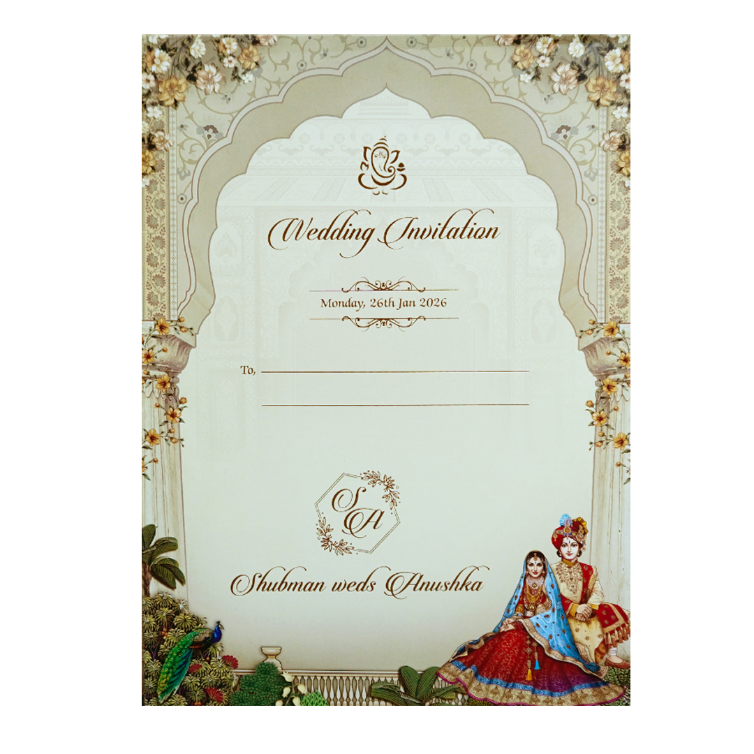 Royal Blue Gold Foil 3 Fold Bride and Groom Wedding Invitation Card-KRB09010