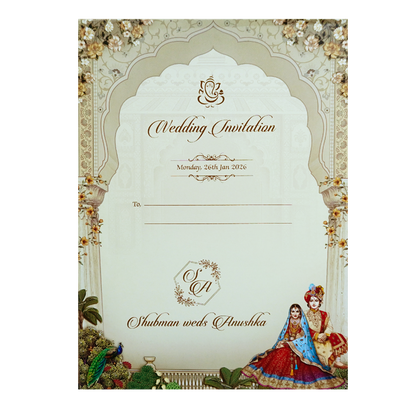 Royal Blue Gold Foil 3 Fold Bride and Groom Wedding Invitation Card-KRB09010