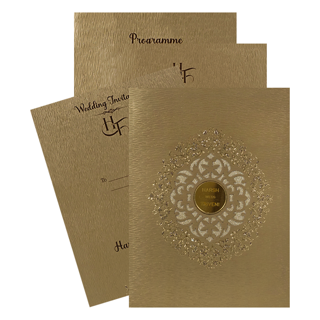 Gold laser-cut embossed floral mandala Wedding Card-KSI64950