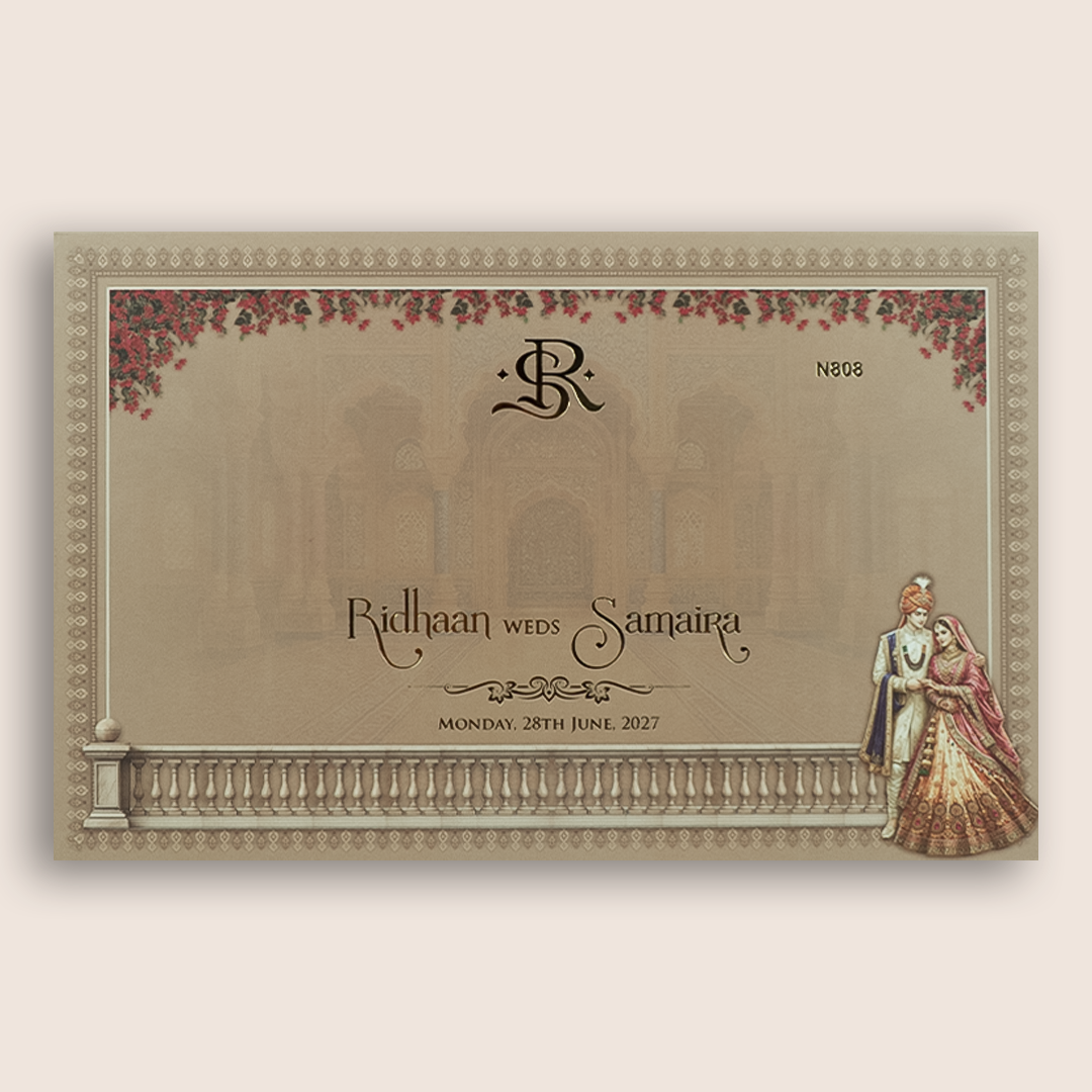 Pastel Brown Bride Groom Laser Cut Padded Invitation Card - KVN08080