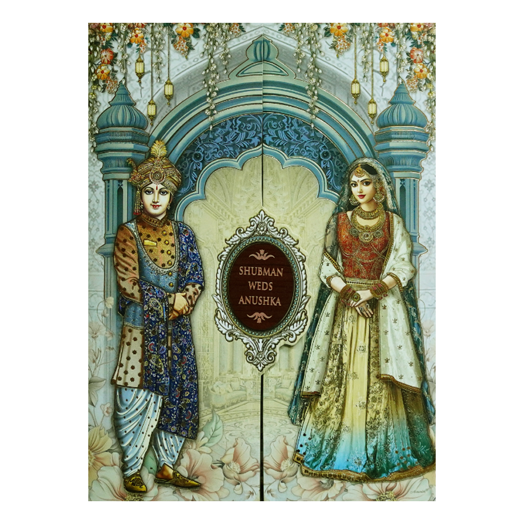 Elegant Blue Doorstyle Wedding Card-KRB09030