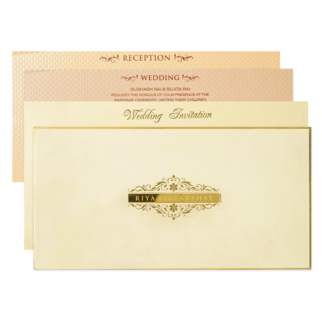 Cream Simple Padded Wedding Card-KMMWD1169