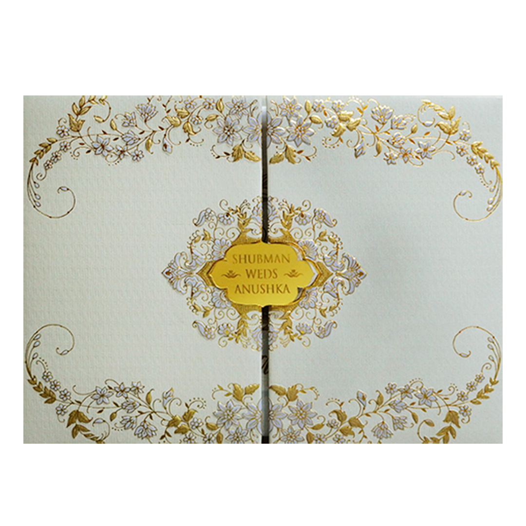 Grey Padded Embossed Floral Wedding Invitation Card-KRB09751