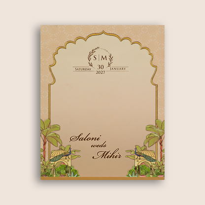 Pink Peacock Door Style Wedding Card - KPR07210