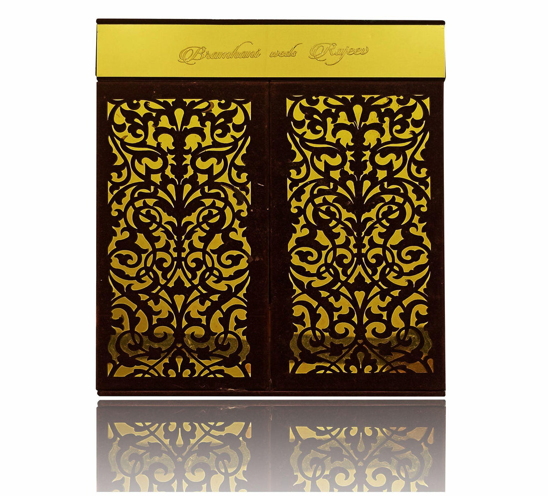 Brown Ultra Premium Velvet Invitation Card With Ganesh Moorti-KNKUP022-King of Cards