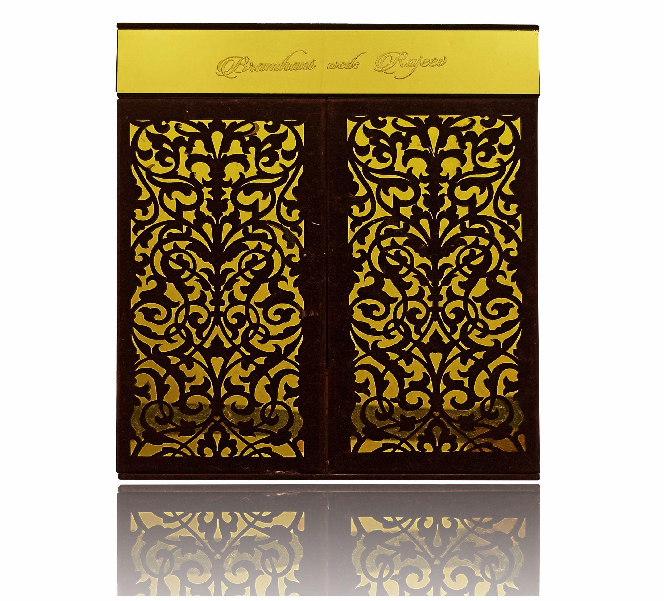 Brown Ultra Premium Velvet Invitation Card With Ganesh Moorti-KNKUP022-King of Cards