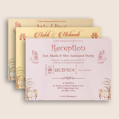 Maroon Floral Royal Palace Padded Wedding Card - KSH18320