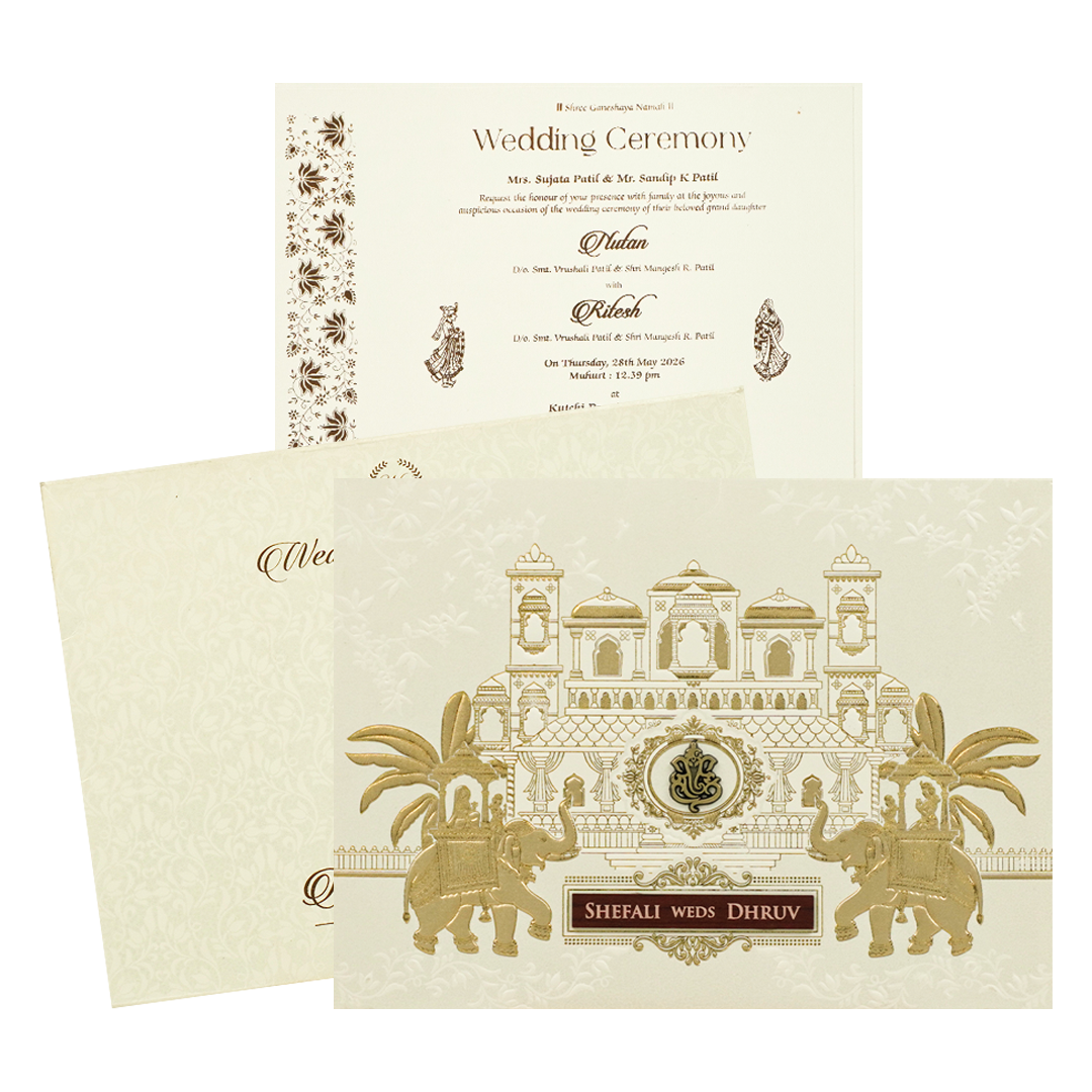 White Palace Elephant Wedding Card - KRE28620
