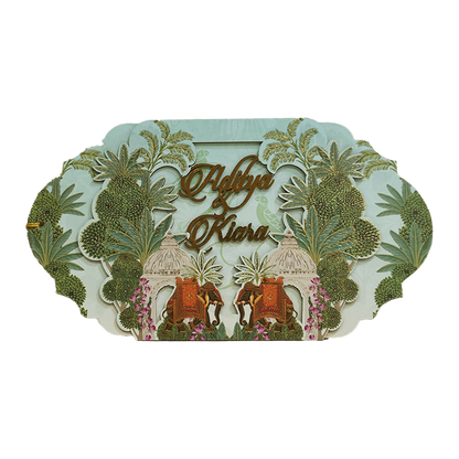 Luxury Green Garden Laser-Cut Wedding Card - KFR16160