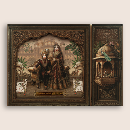 Dark Brown Laser Cut Bride Groom Door Style Padded Wedding Card - KRB105900