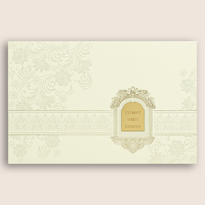 Ivory Embossed Floral Padded Wedding Card - KPR010340