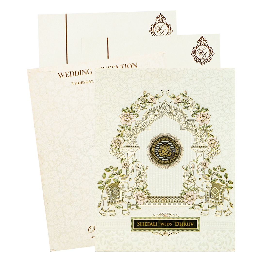 White Floral Arch Padded Wedding card-KRE28130