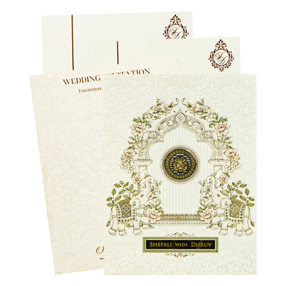White Floral Arch Padded Wedding card-KRE28130