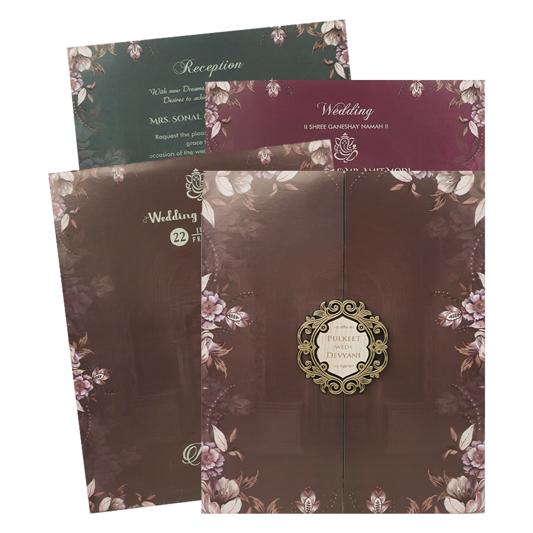 Brown Floral Wedding Card-KJTS1811