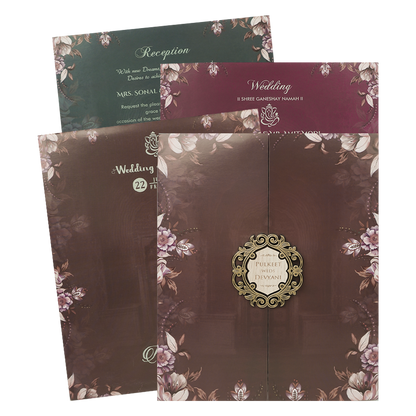 Brown Floral Wedding Card-KJTS1811