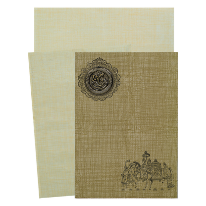 Brown Gold Prince Paper Print With Gold Foiling Baraat Print And Ganesh Sticker-KNPP717N