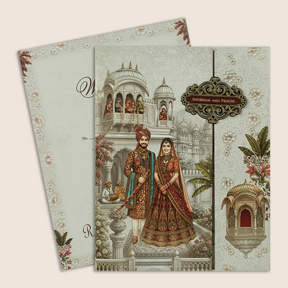 White Bride Groom Door Style Padded Wedding Card - KSH18510