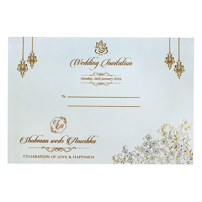 White Embossed Door Style Wedding Invitation Card-KRB09101