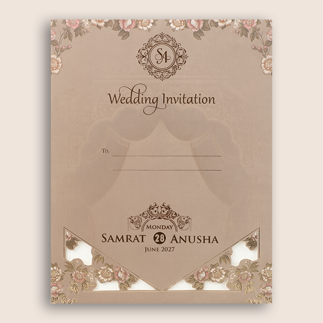 Pastel Brown Laser Cut Invitation Card - KVN07880