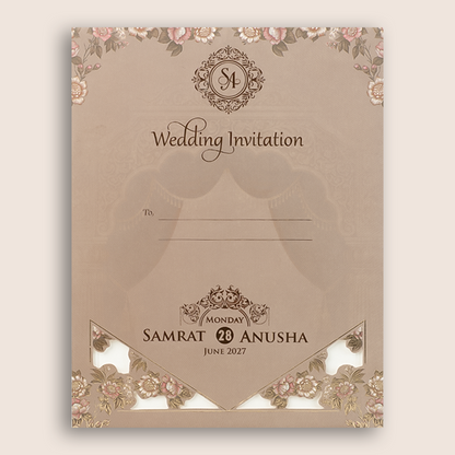 Pastel Brown Laser Cut Invitation Card - KVN07880