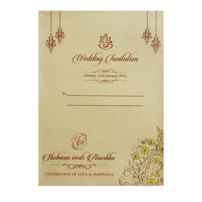 Metallic Gold Doorstyle Wedding Card-KRB09110