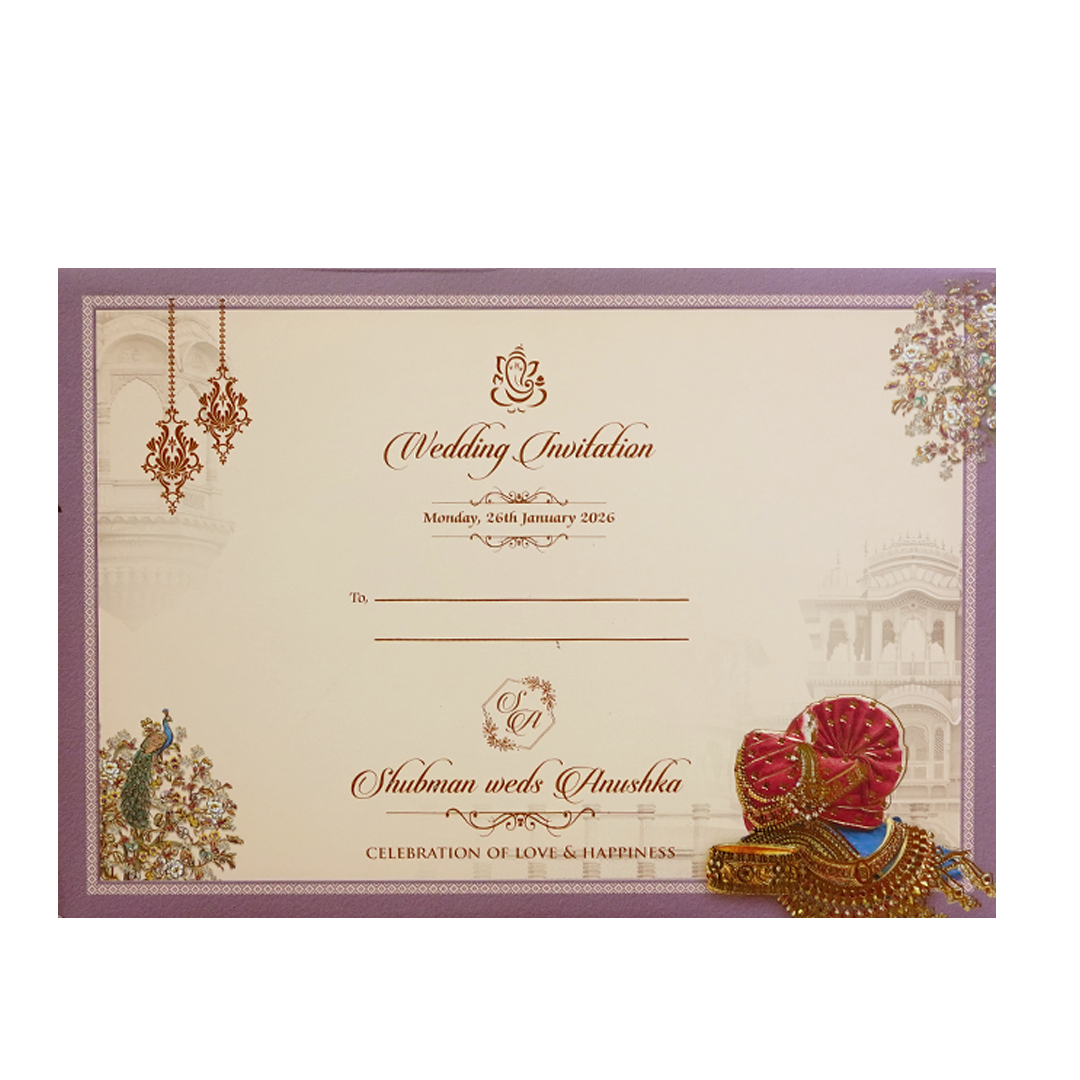 Royal Baraat Theme Padded Embossed Wedding Invitation Card-KRB09650