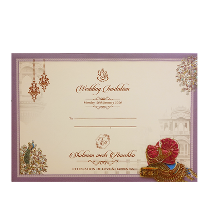 Royal Baraat Theme Padded Embossed Wedding Invitation Card-KRB09650
